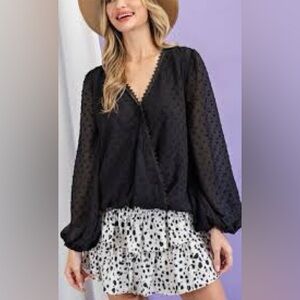 MISS SPARKLING GORGEOUS FAUX WRAP LONG SLEEVE BLOUSE, XL